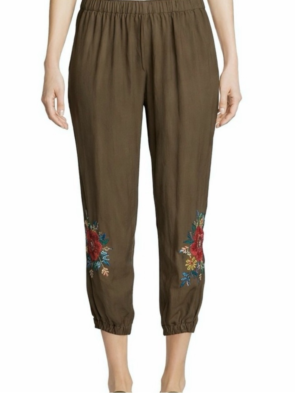Johnny Was Olive Embroidered Cropped Pants